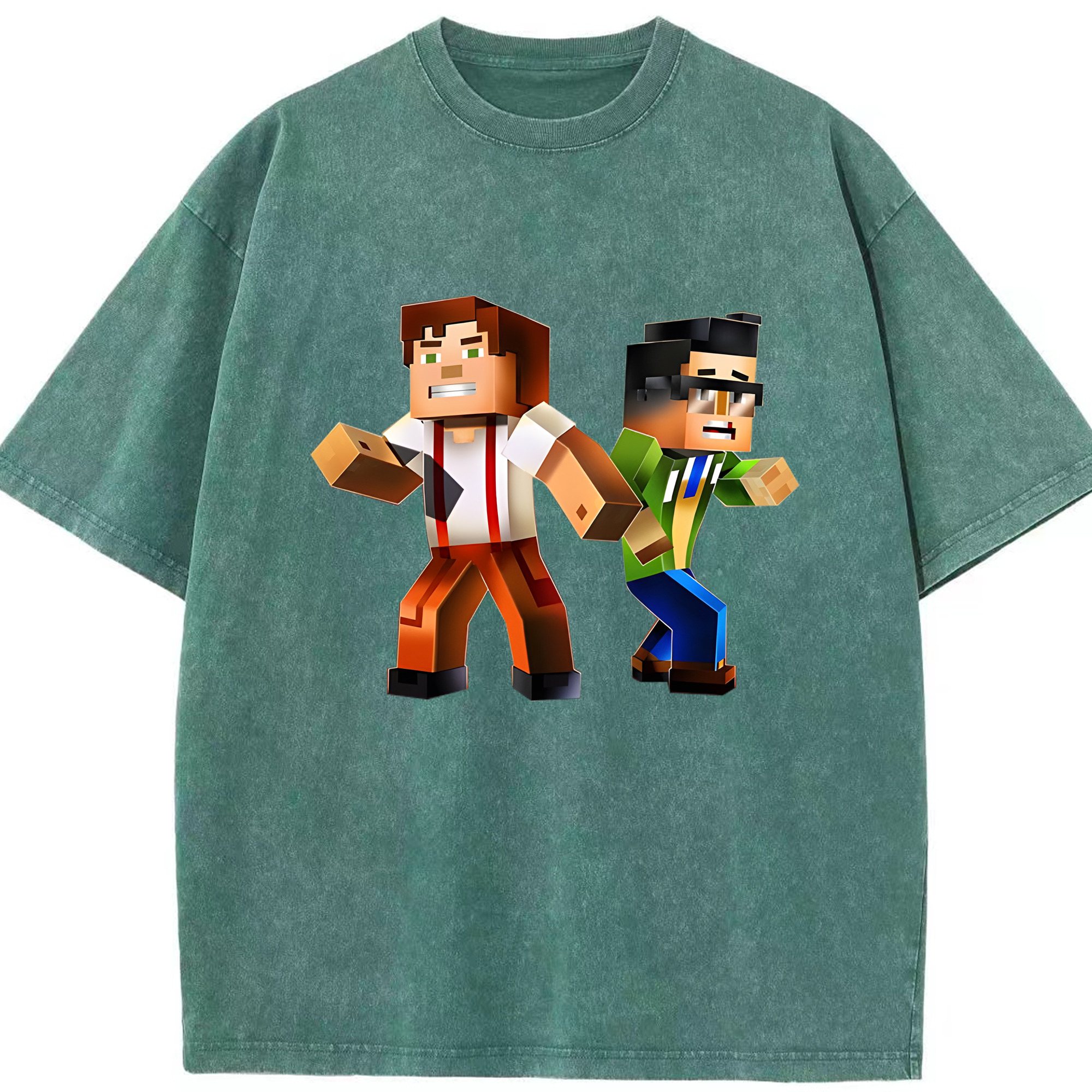 （画像用） マインクラフト ブロックの世界 Minecraft MC Block world 綿100% ヴィンテージ風 半袖Tシャツ（フロントプリント）